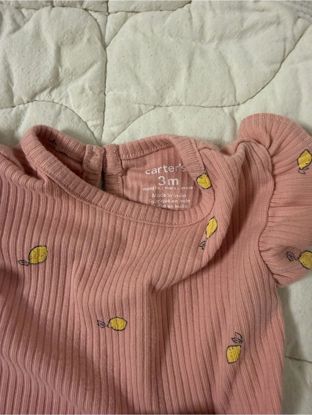 Carter's Pink Ribbed Lemon Print Matching Set